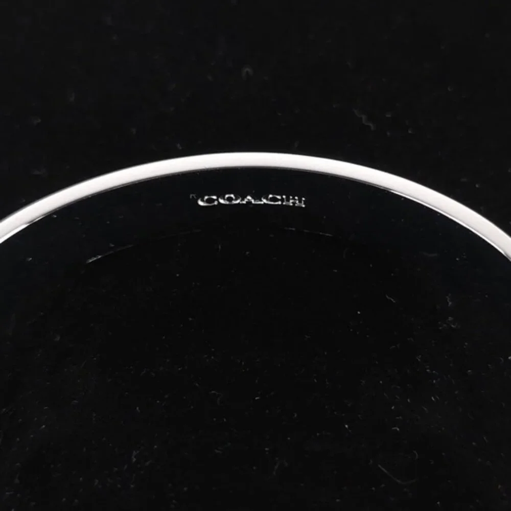 NWT COACH Signature C Logo Hinged Bangle Bracelet Sparkly Blue Enamel & Silver‎
